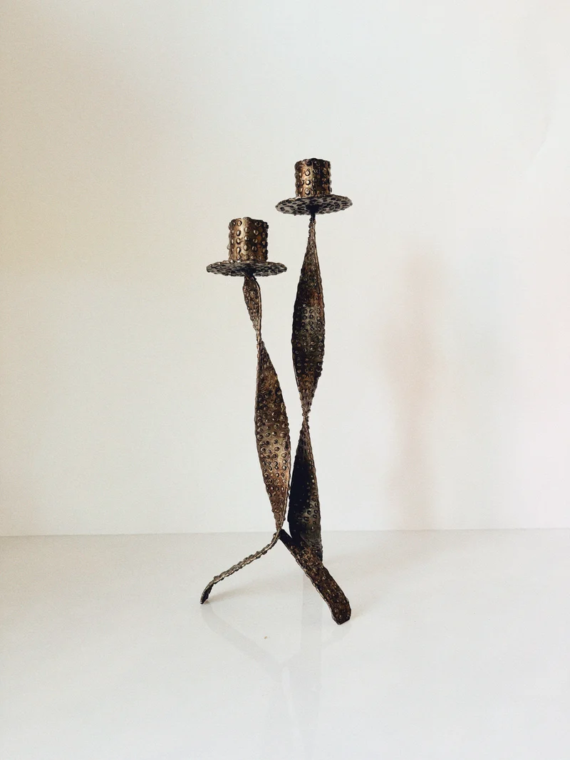 Textured Metal 2 Arm Candlestick, Poland
