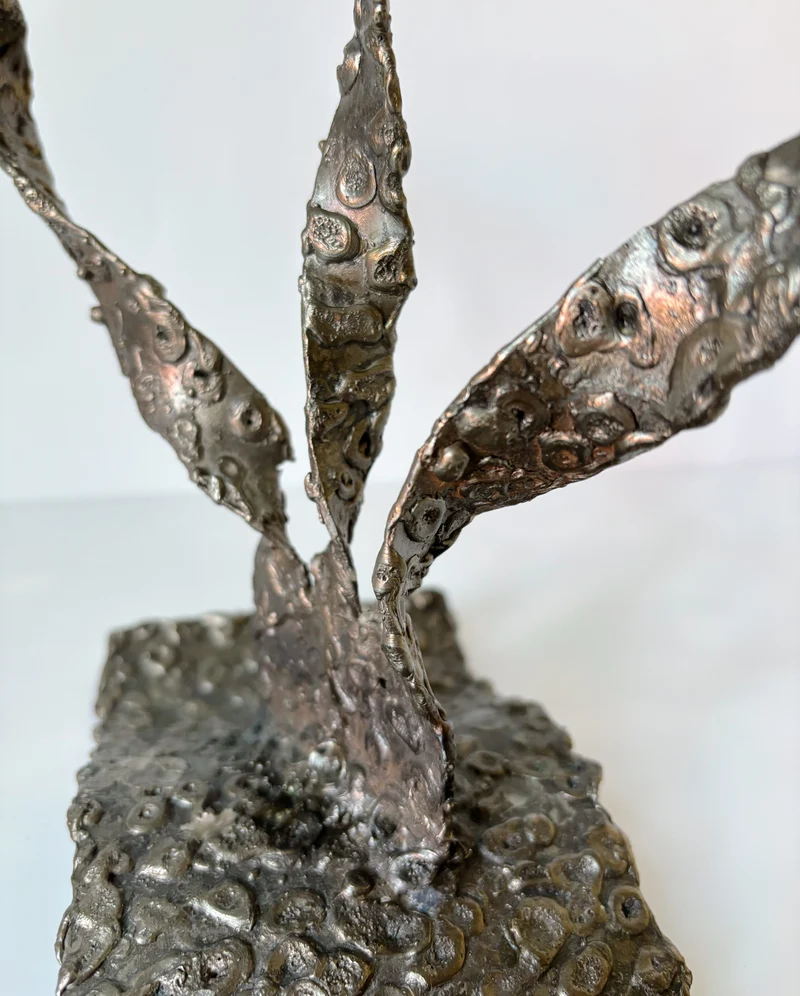 Molten Metal Sculptural 3 Arm Candlestick, Brutalist Poland