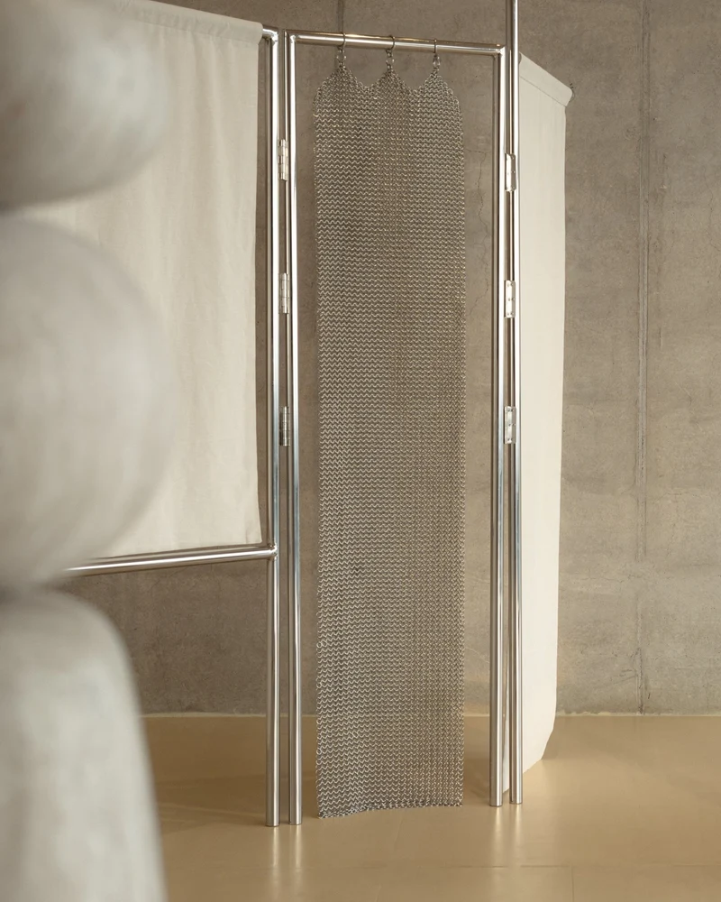 Gonfalon Paravent, Room Divider in Textile and Metal