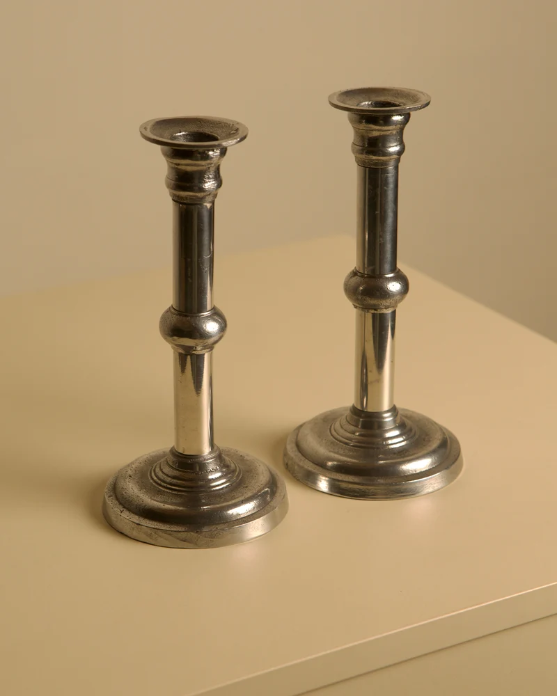 Pair of Italian Metal and Aluminum Candleholdersc80s