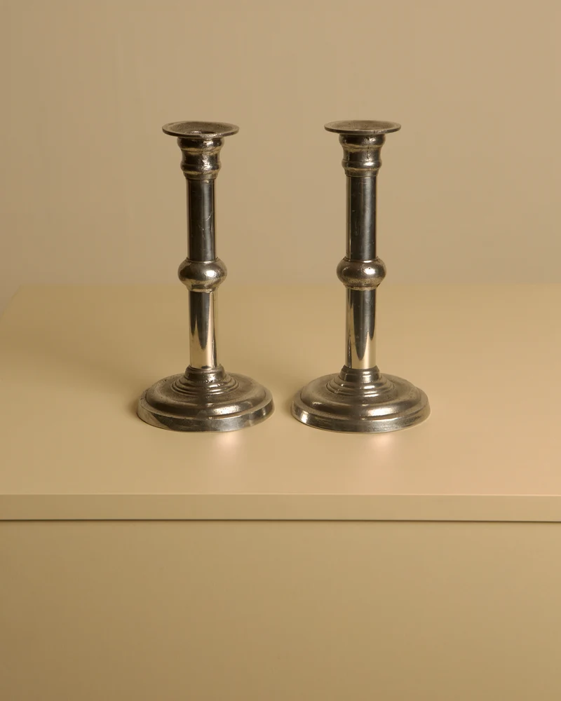 Pair of Italian Metal and Aluminum Candleholdersc80s