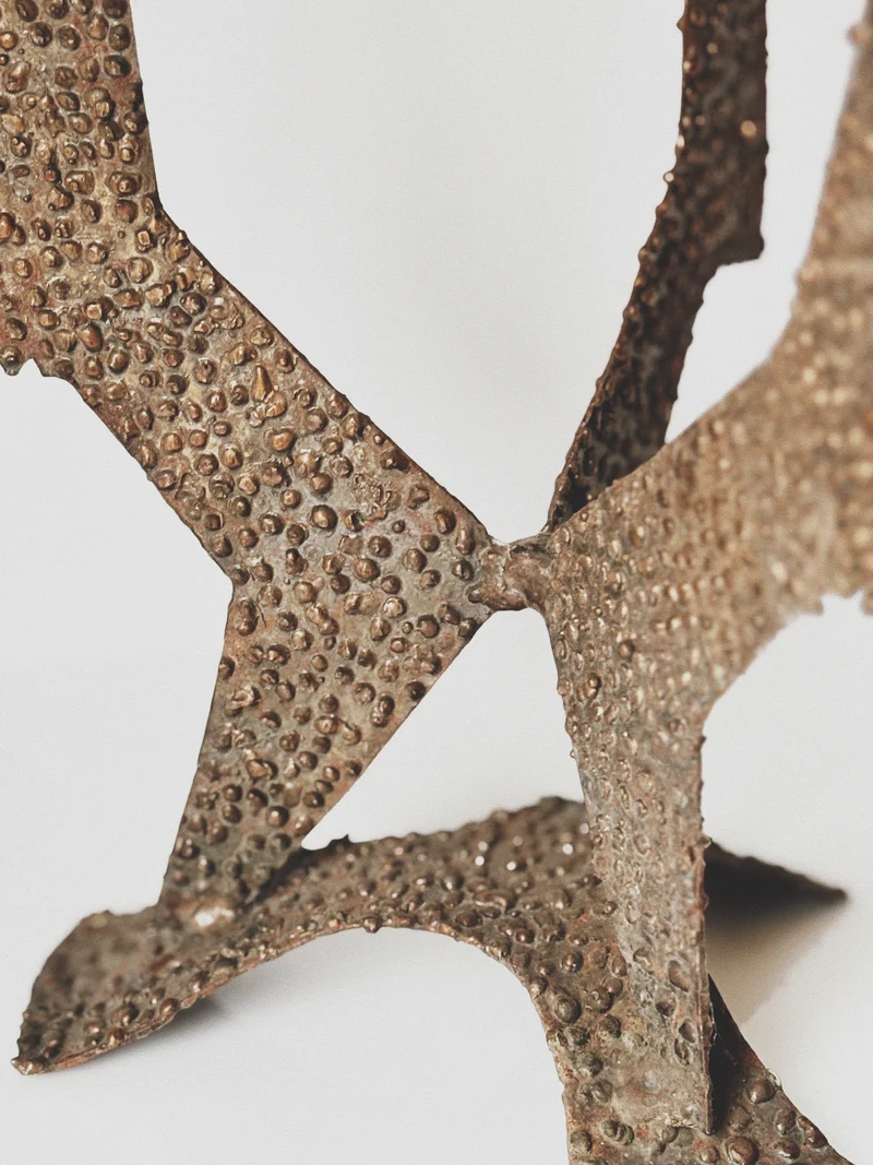 Large Brutalist Molten Metal Geometric Metal Candlestick, Poland Mid Century