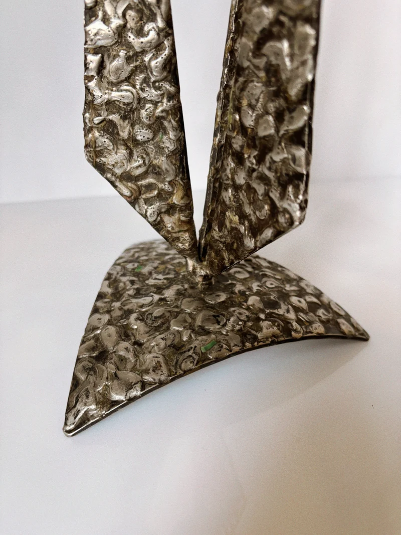 Brutalist Steel 3 Arm Metal Candlestick, Poland Mid Century