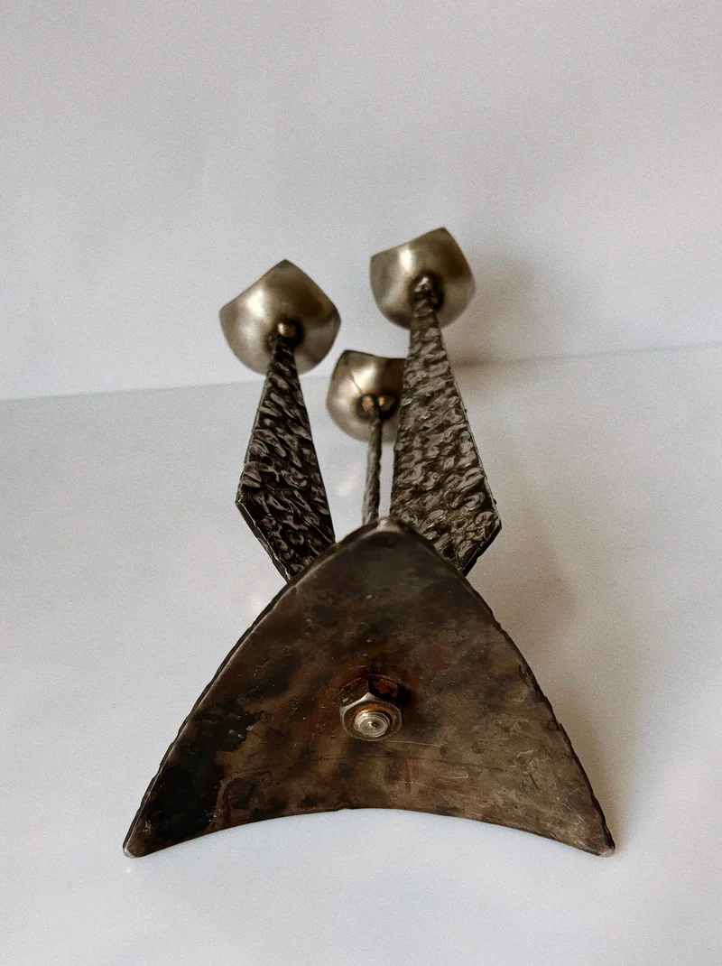 Brutalist Steel 3 Arm Metal Candlestick, Poland Mid Century
