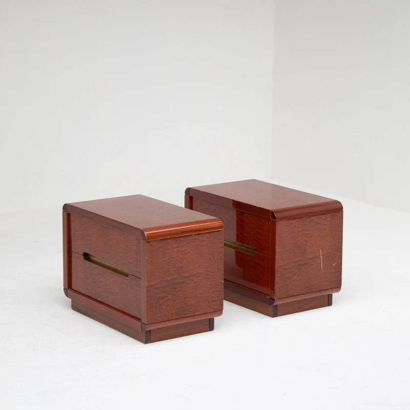 Italian Nightstands in Wood and Brass