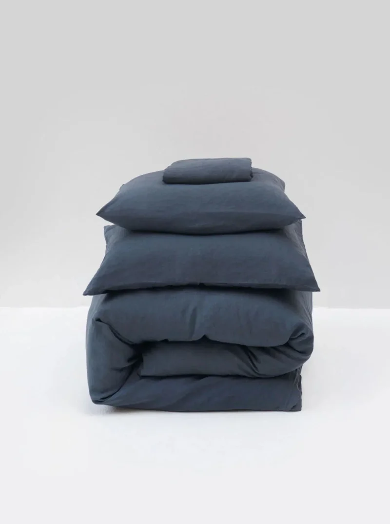 Washed Linen Bed Set Stormy Blue