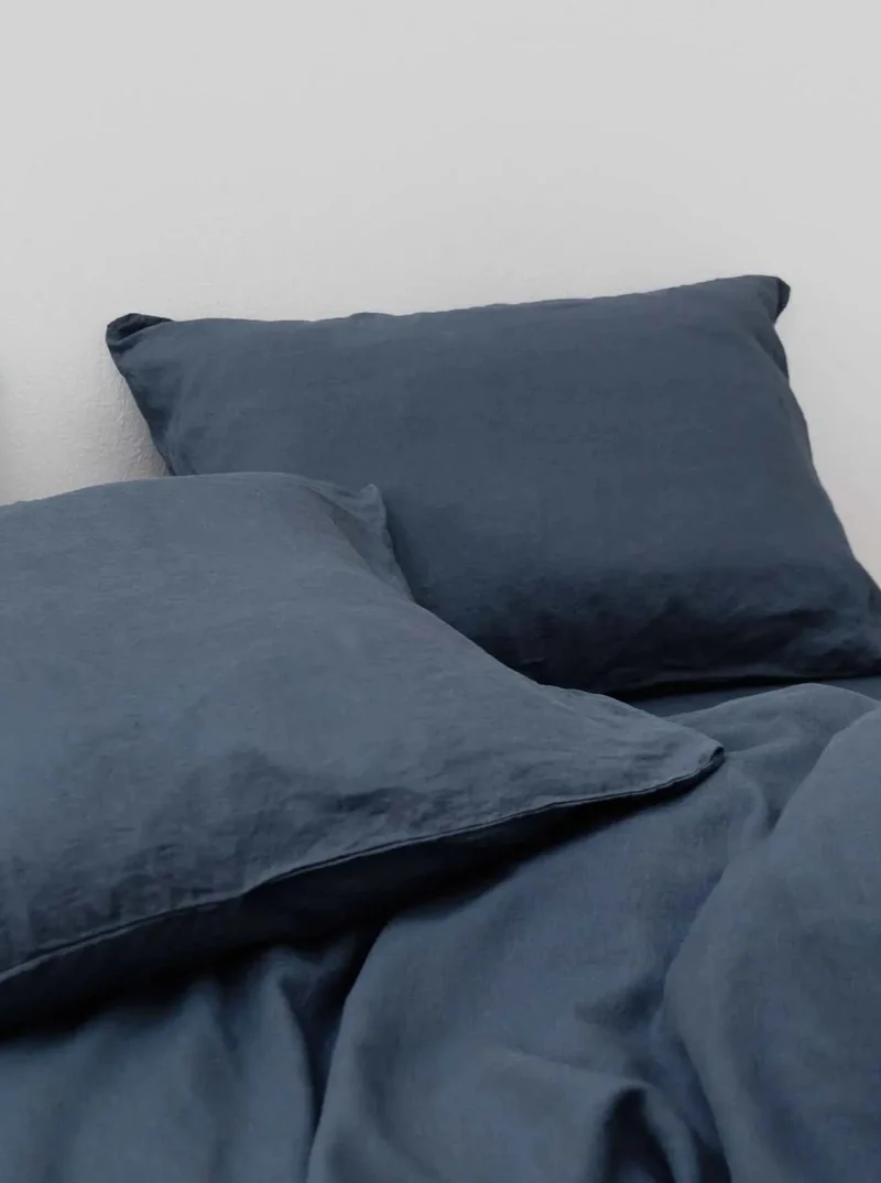 Washed Linen Bed Set Stormy Blue