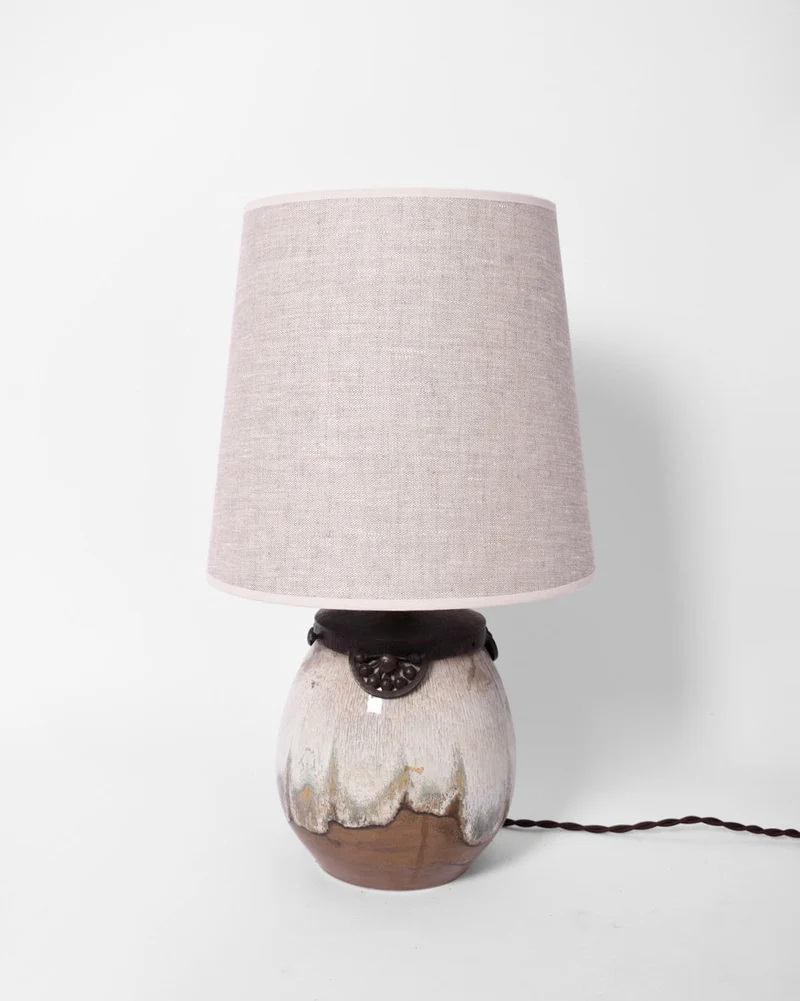 Vintage Art Deco style Iron Table Lamp in enamelled sandstone. Keramis