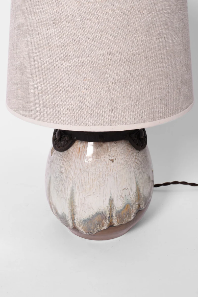 Vintage Art Deco style Iron Table Lamp in enamelled sandstone. Keramis