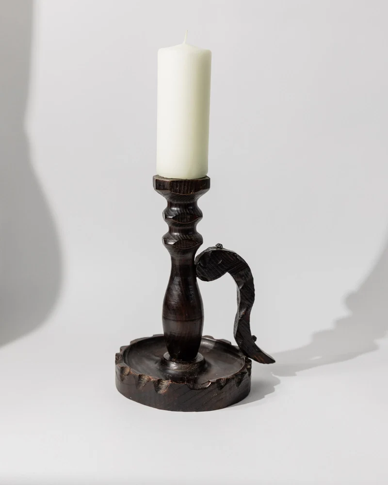 Vintage 1960s Wooden Candleholder