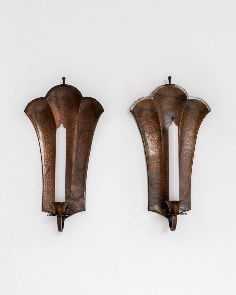 Pair of Swedish Art Deco Copper Wall Sconces, 1930s