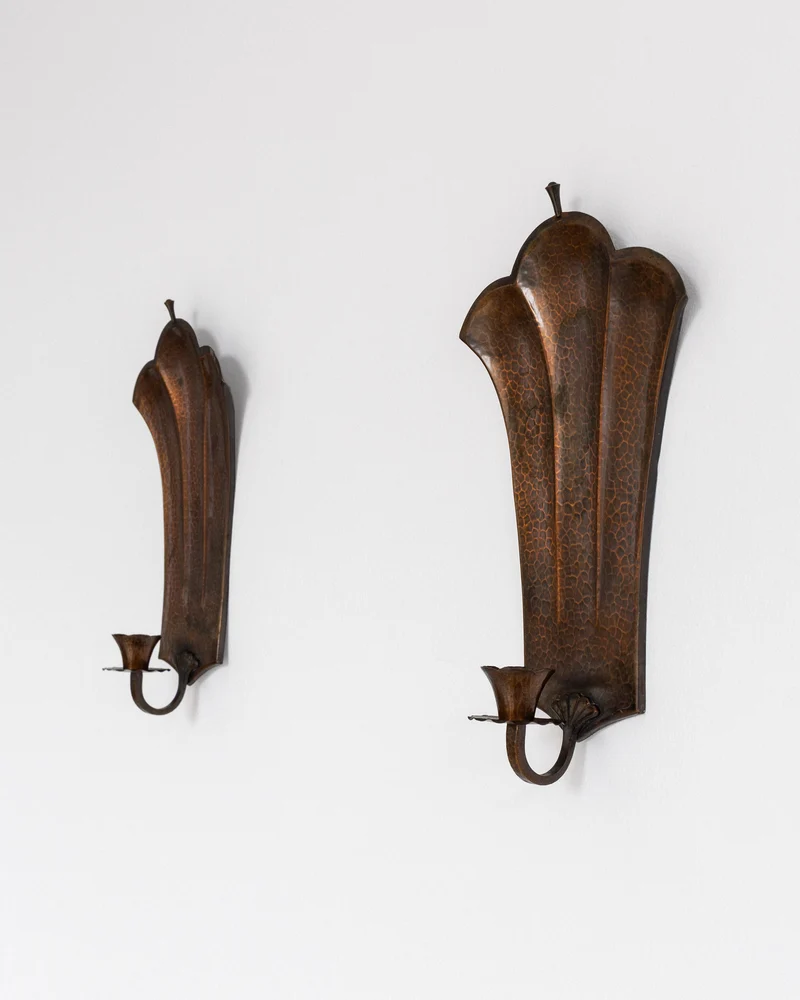 Pair of Swedish Art Deco Copper Wall Sconces, 1930s