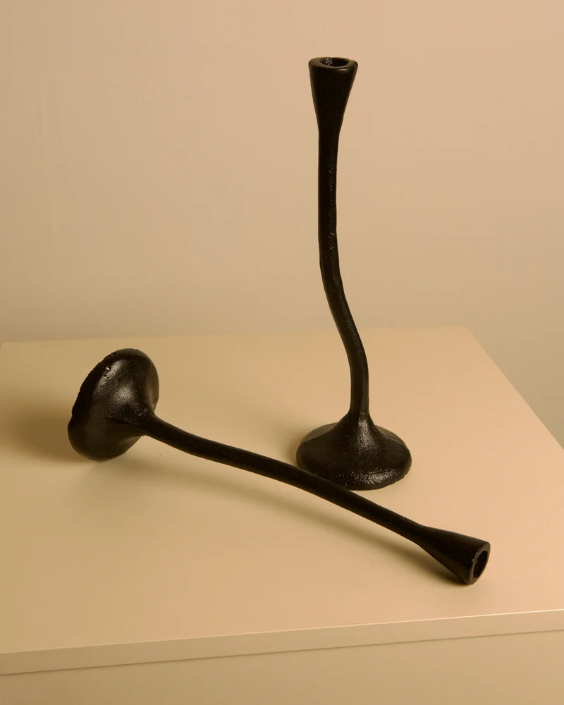 Set of 3 "Twisted" Candleholders in Black Cast Aluminum, 80s
