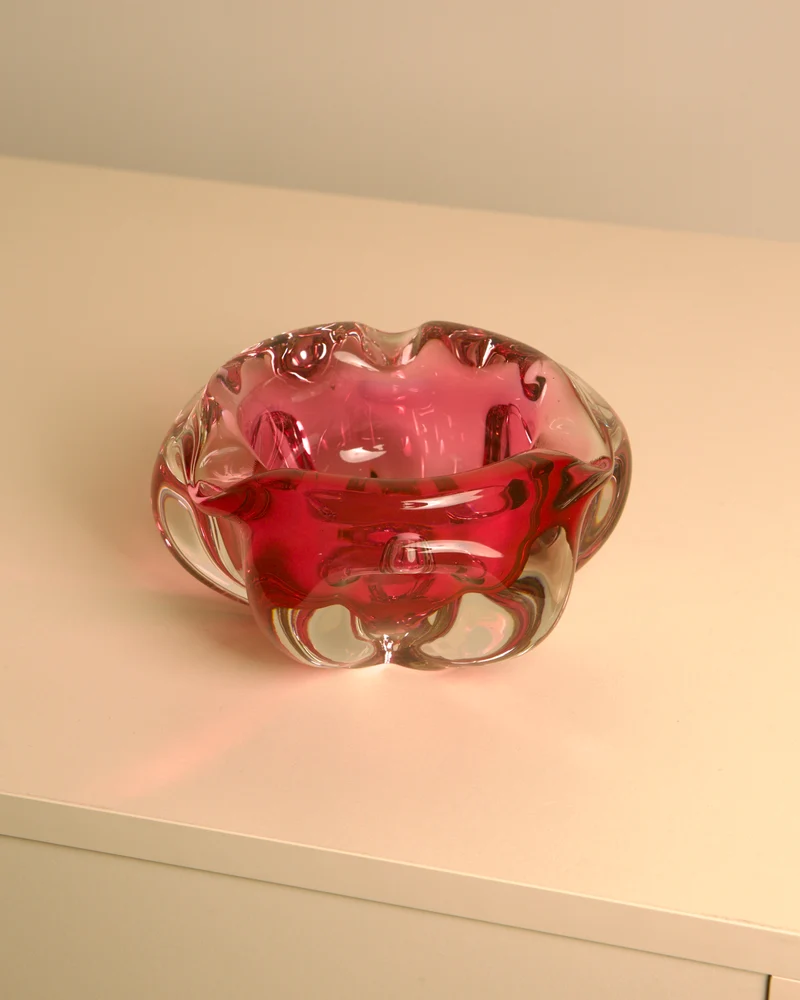 Dark Pink "Flower" Ashtray in Murano Glass 60's