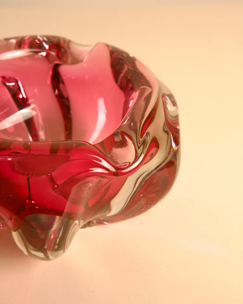 Dark Pink "Flower" Ashtray in Murano Glass 60's