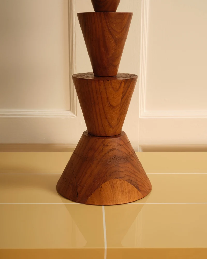 Vintage Graphic Wooden Table Lamp - Italy, 1970s