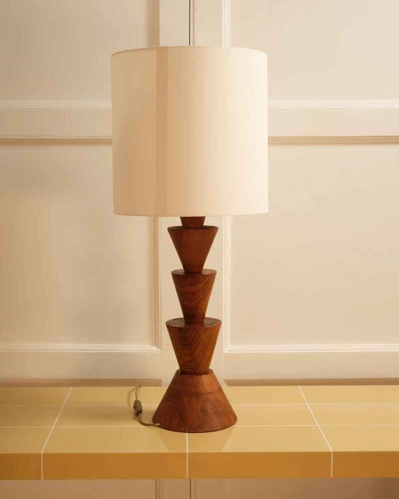 Vintage Graphic Wooden Table Lamp - Italy, 1970s