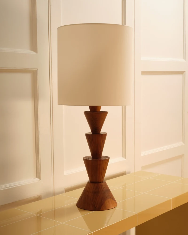 Vintage Graphic Wooden Table Lamp - Italy, 1970s