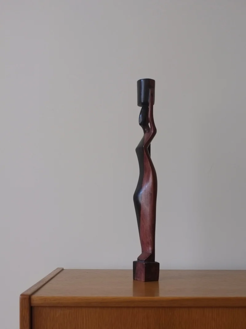Carved Wood Female Candleholder