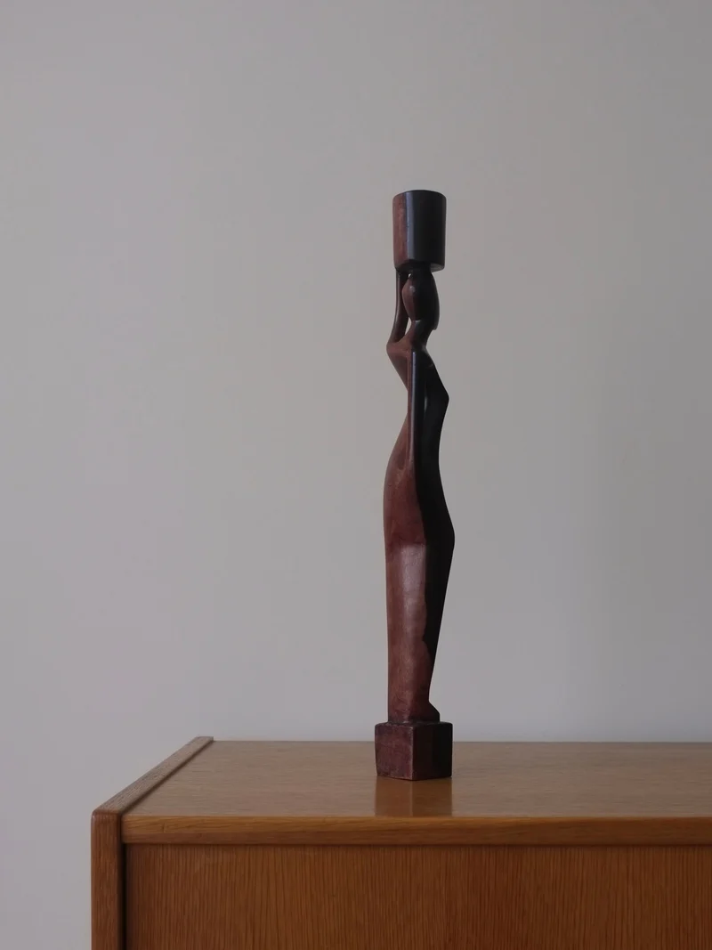 Carved Wood Female Candleholder