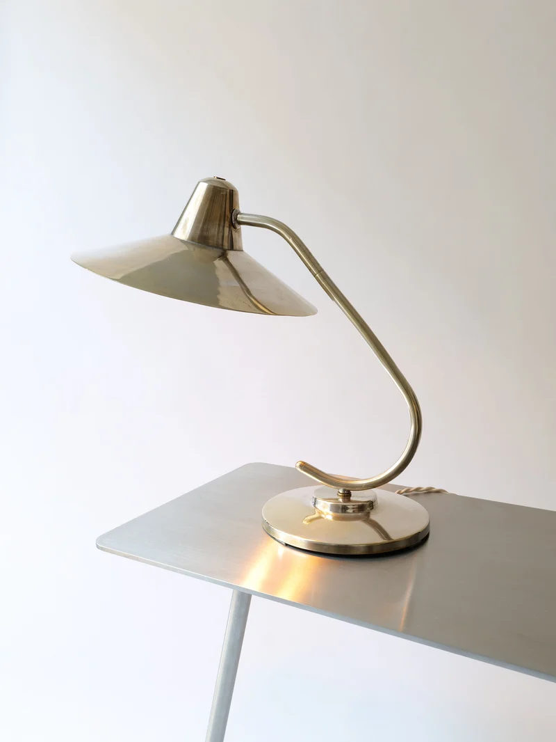 Art Deco Silver Brass Desk Lamp