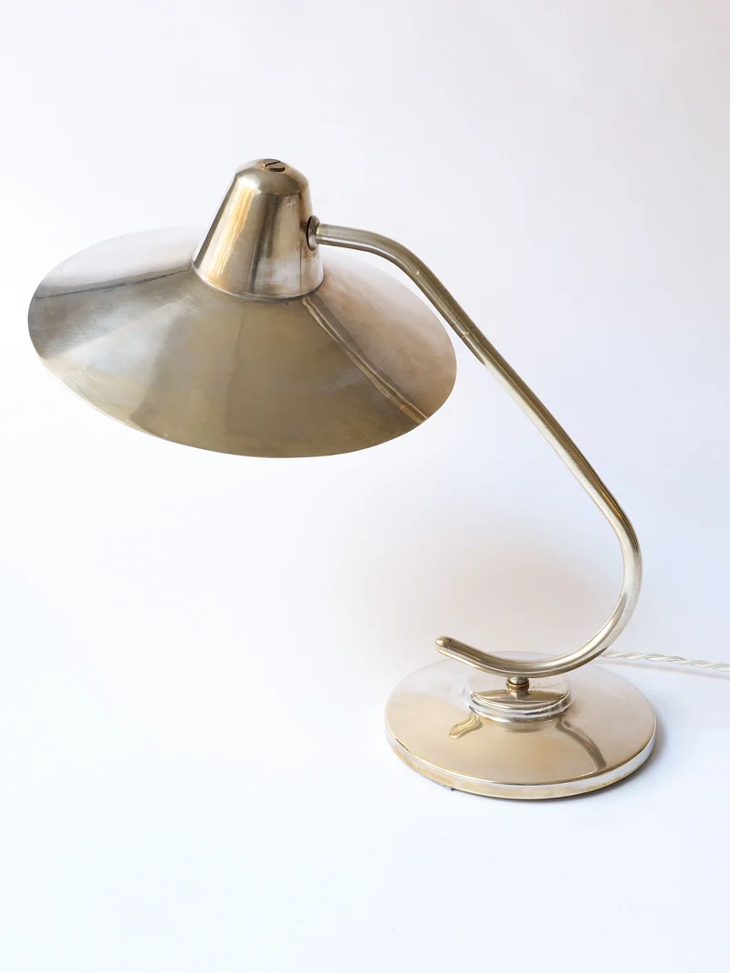 Art Deco Silver Brass Desk Lamp