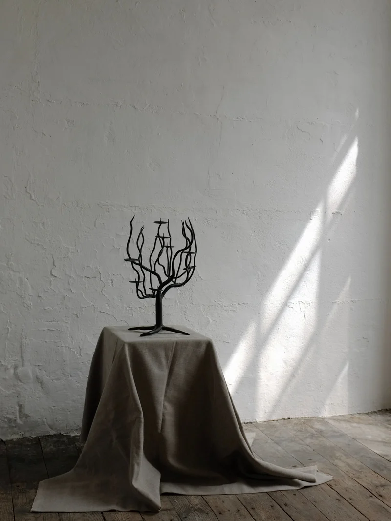 Hand-forged Metal Sculptural Candle Holder