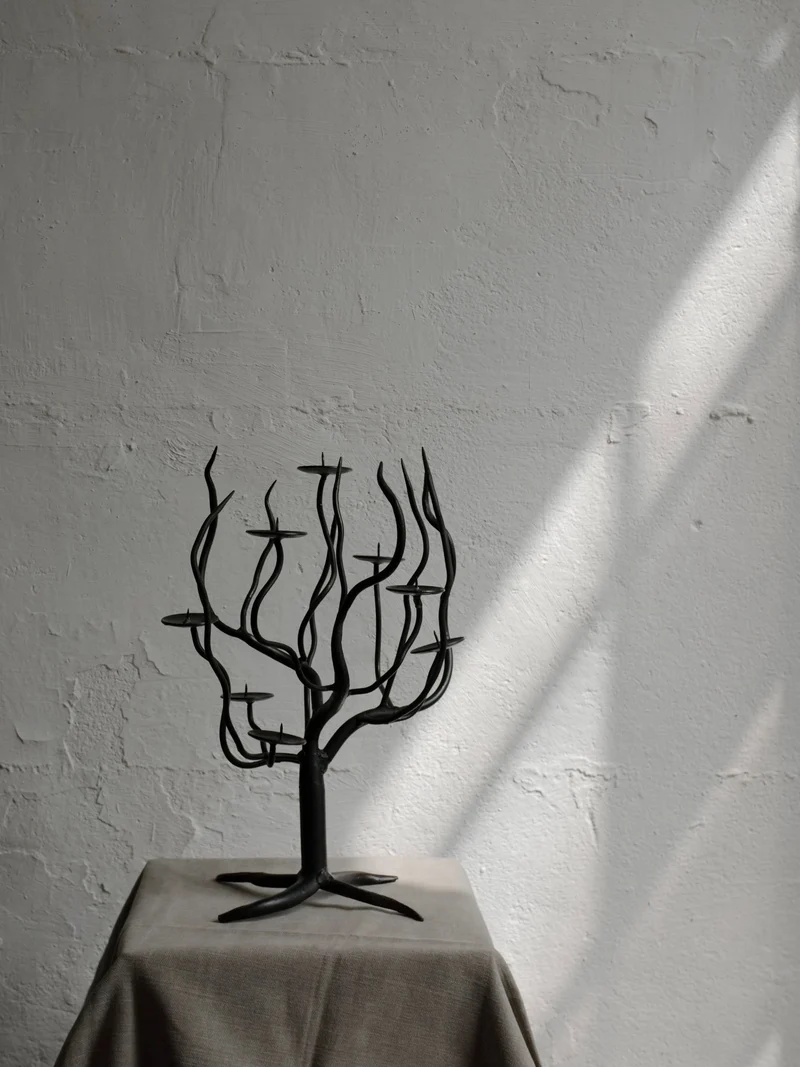 Hand-forged Metal Sculptural Candle Holder