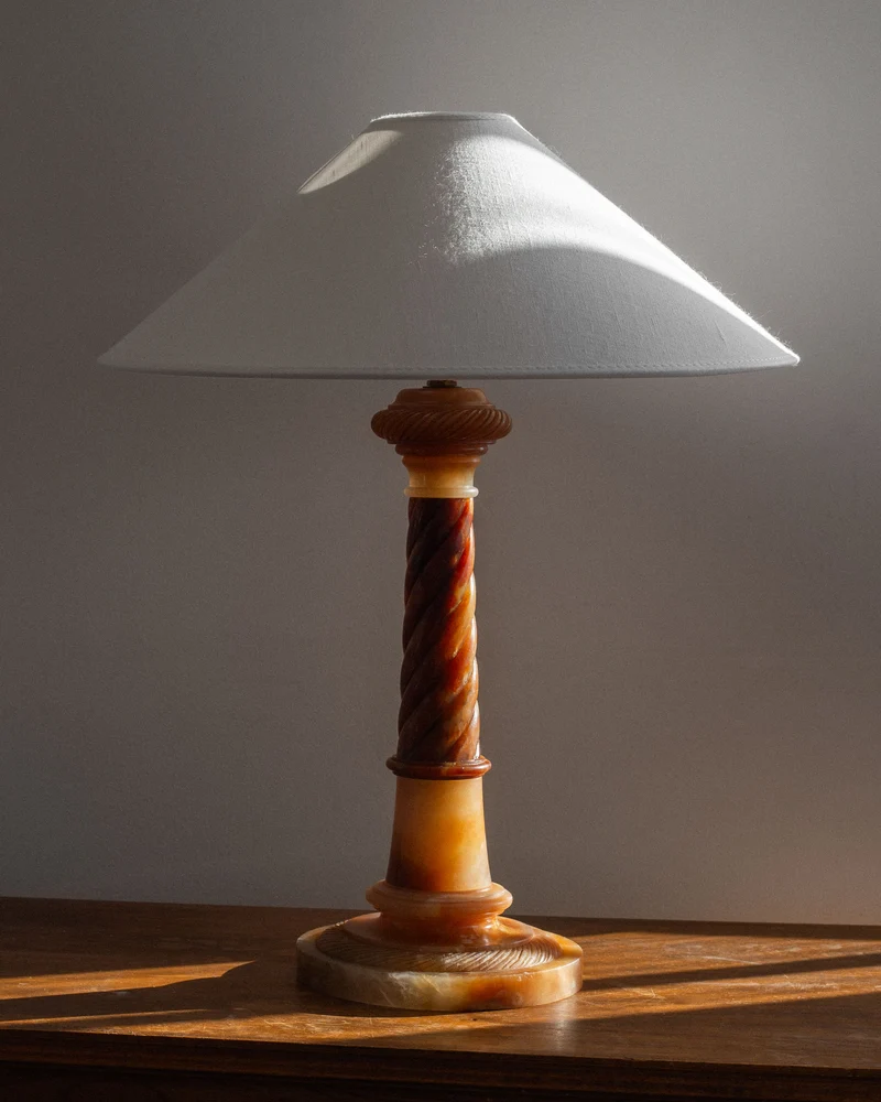 Vintage Antique Alabaster Table Lamp, C. 1900