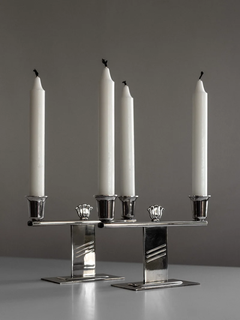 Pair of Silver-Plated Art Deco Candle Holders