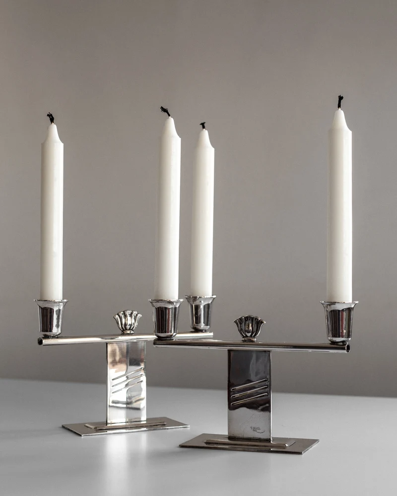 Pair of Silver-Plated Art Deco Candle Holders