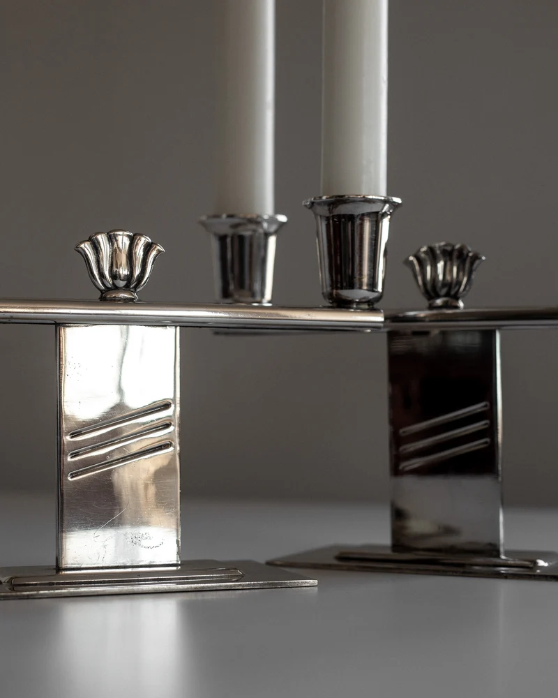 Pair of Silver-Plated Art Deco Candle Holders