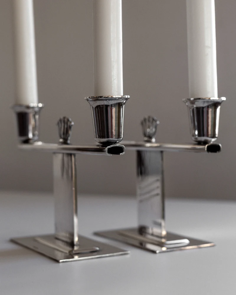 Pair of Silver-Plated Art Deco Candle Holders