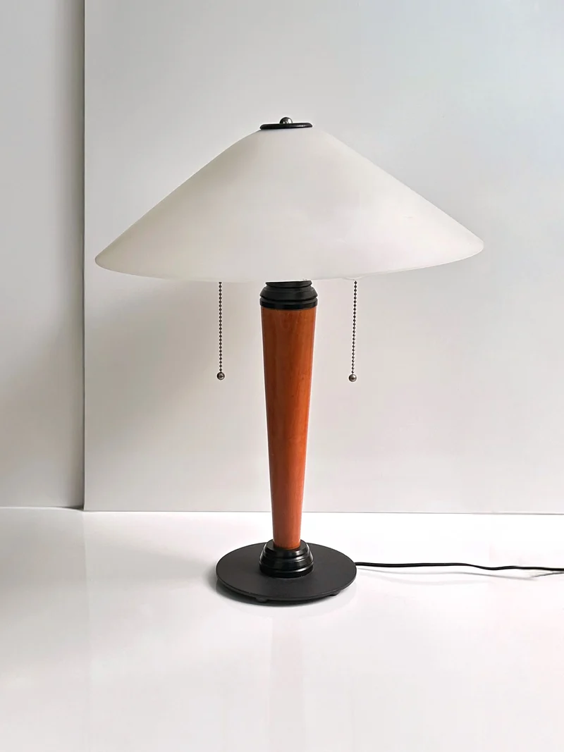 Vintage Mid-Century 1950s Scandinavian Banker Wood Table Lamp