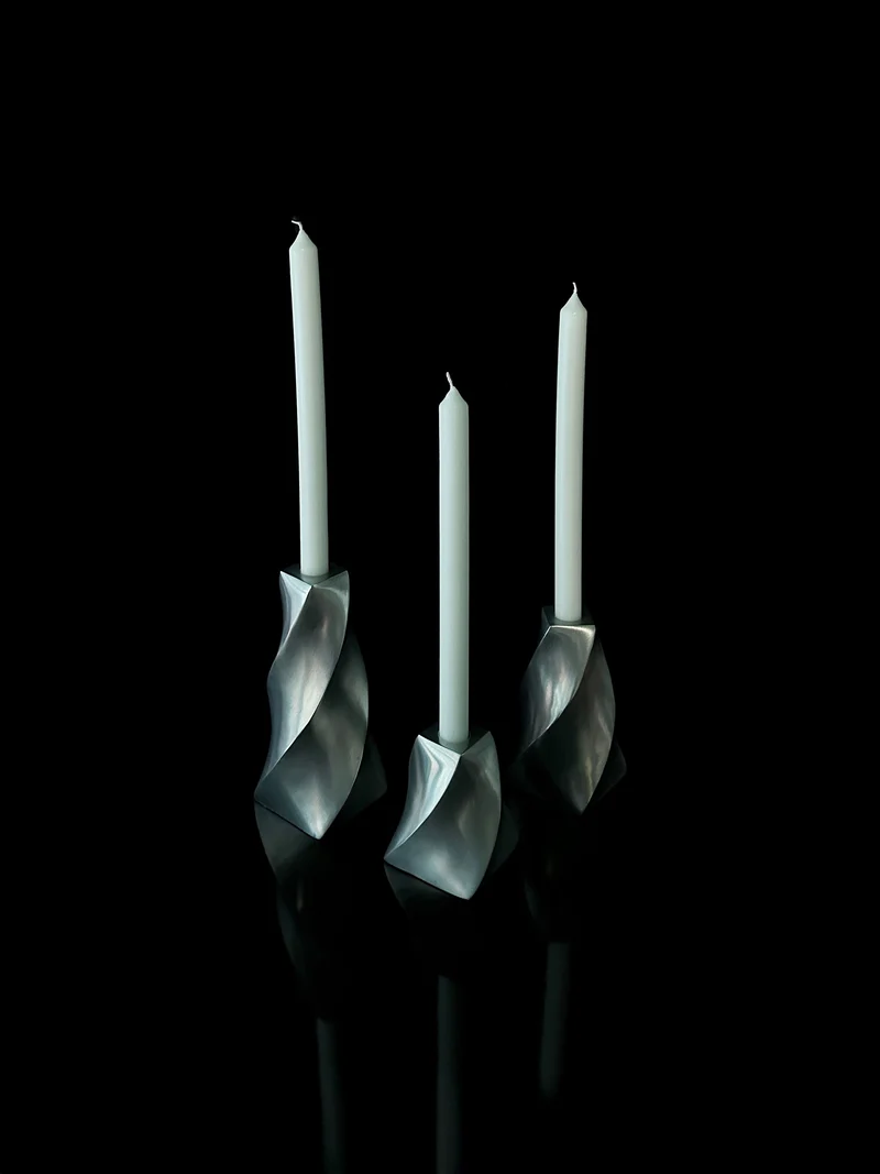 Set of 3 Aluminium Twisted Candle Holders