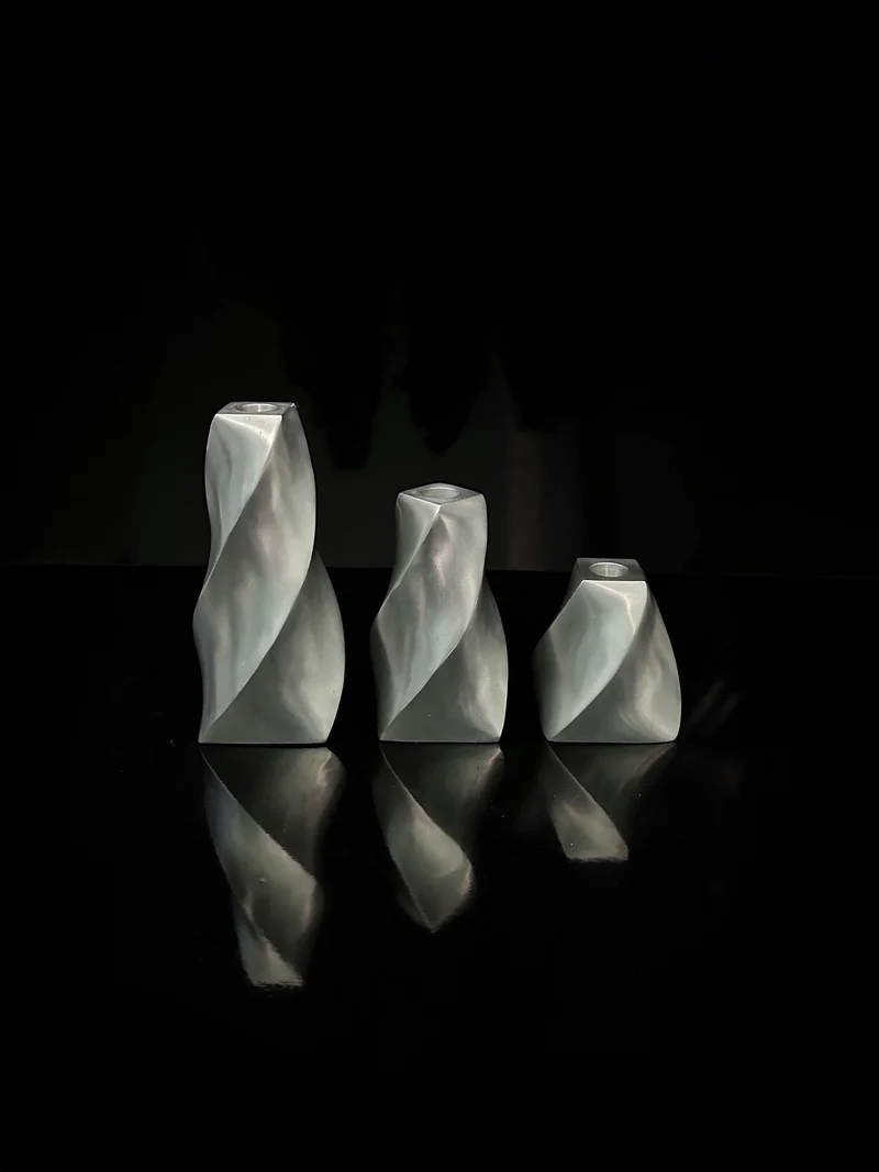 Set of 3 Aluminium Twisted Candle Holders