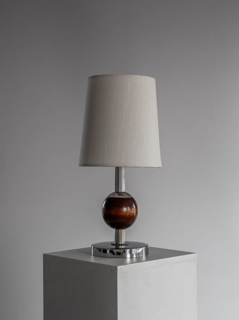 Art Deco Wood & Chrome Table Lamp, 1930s