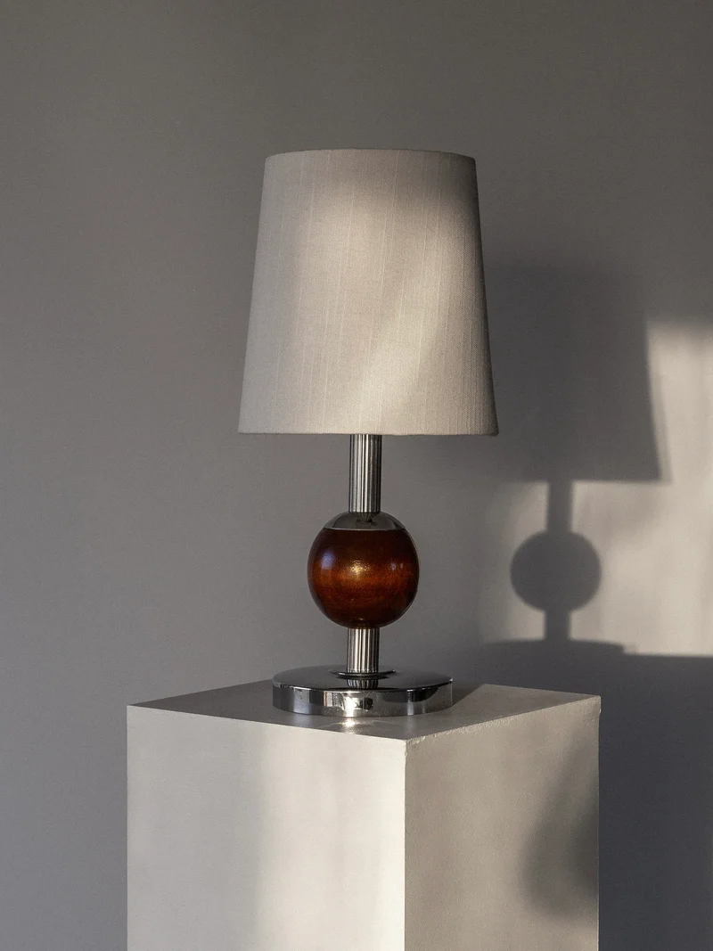 Art Deco Wood & Chrome Table Lamp, 1930s
