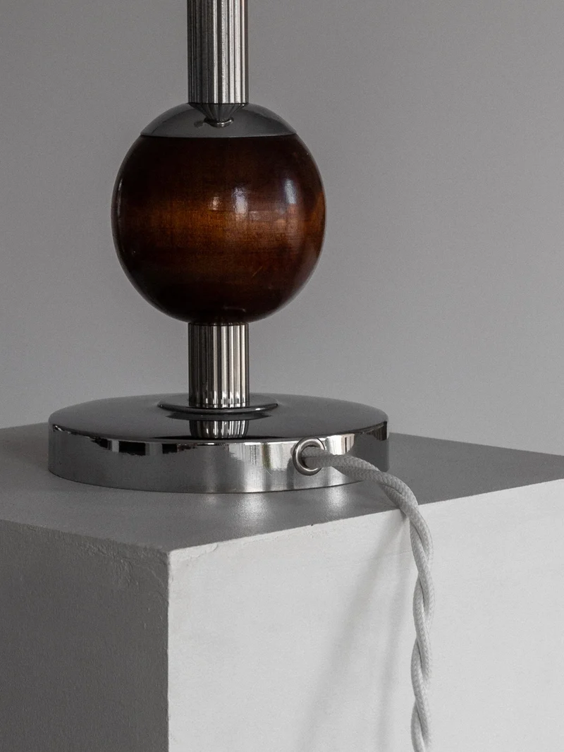Art Deco Wood & Chrome Table Lamp, 1930s