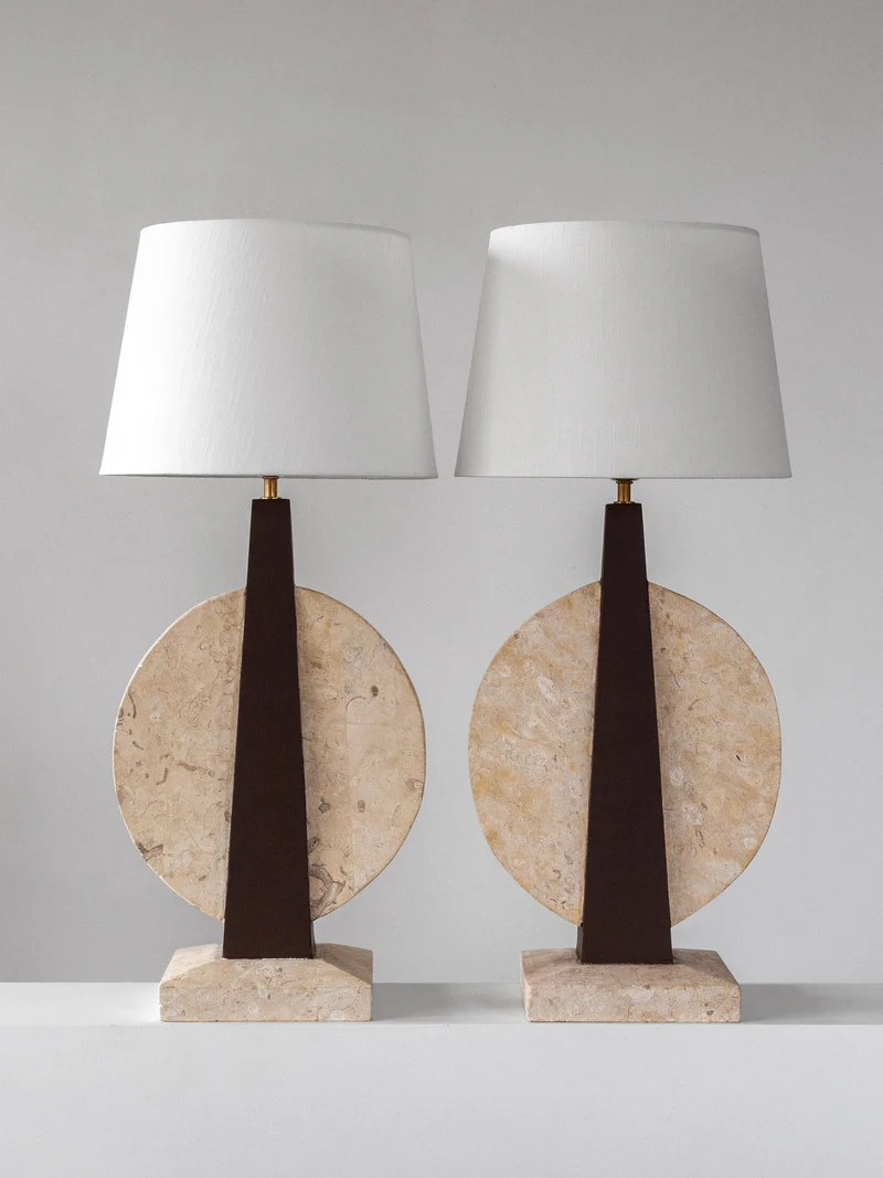 Vintage Pair of Large Travertine Table Lamps, 1970s