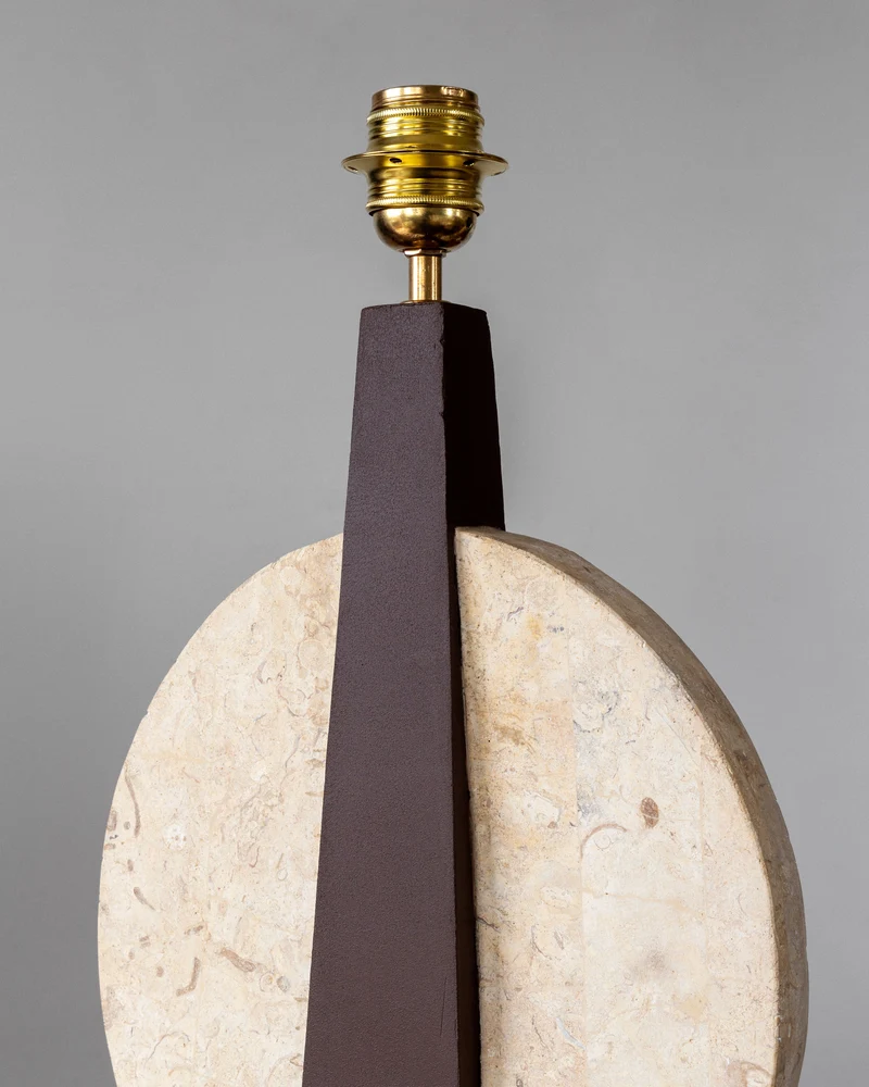 Vintage Pair of Large Travertine Table Lamps, 1970s