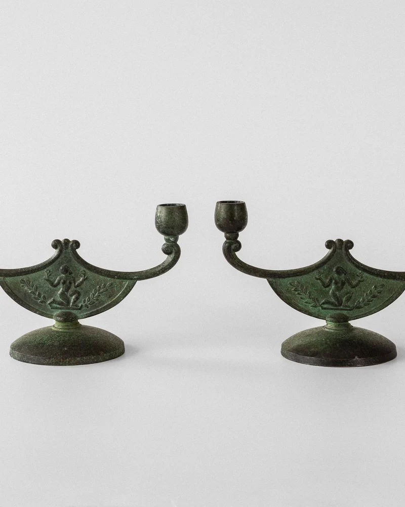 Pair of Art Deco Bronze Candleholders