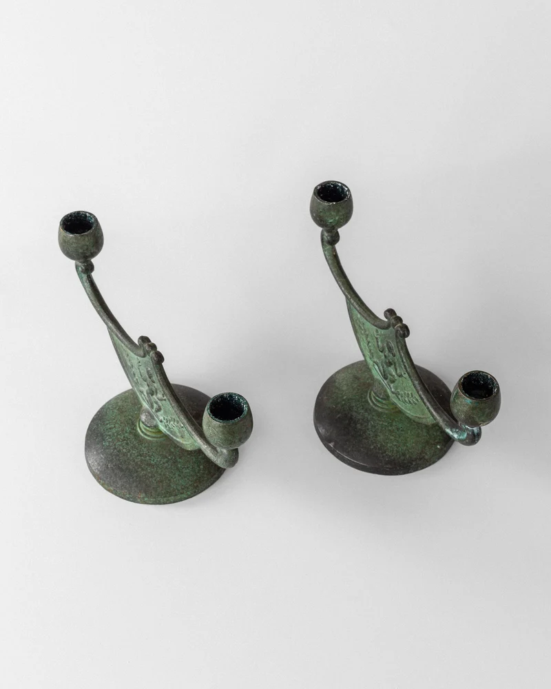 Pair of Art Deco Bronze Candleholders