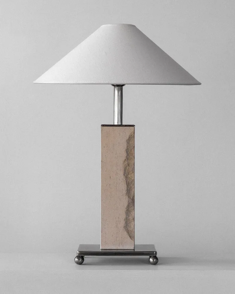 Vintage Mid-Century Modernist Travertine and Metal Table Lamp, 1930s