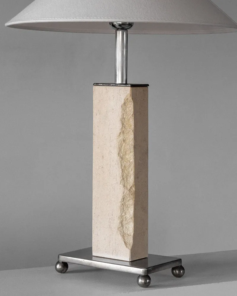 Vintage Mid-Century Modernist Travertine and Metal Table Lamp, 1930s
