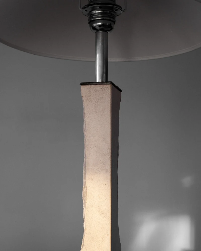 Vintage Mid-Century Modernist Travertine and Metal Table Lamp, 1930s