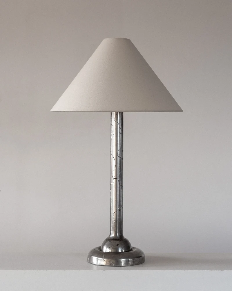 Vintage Art Deco Pewter Table Lamp, 1920s Sweden
