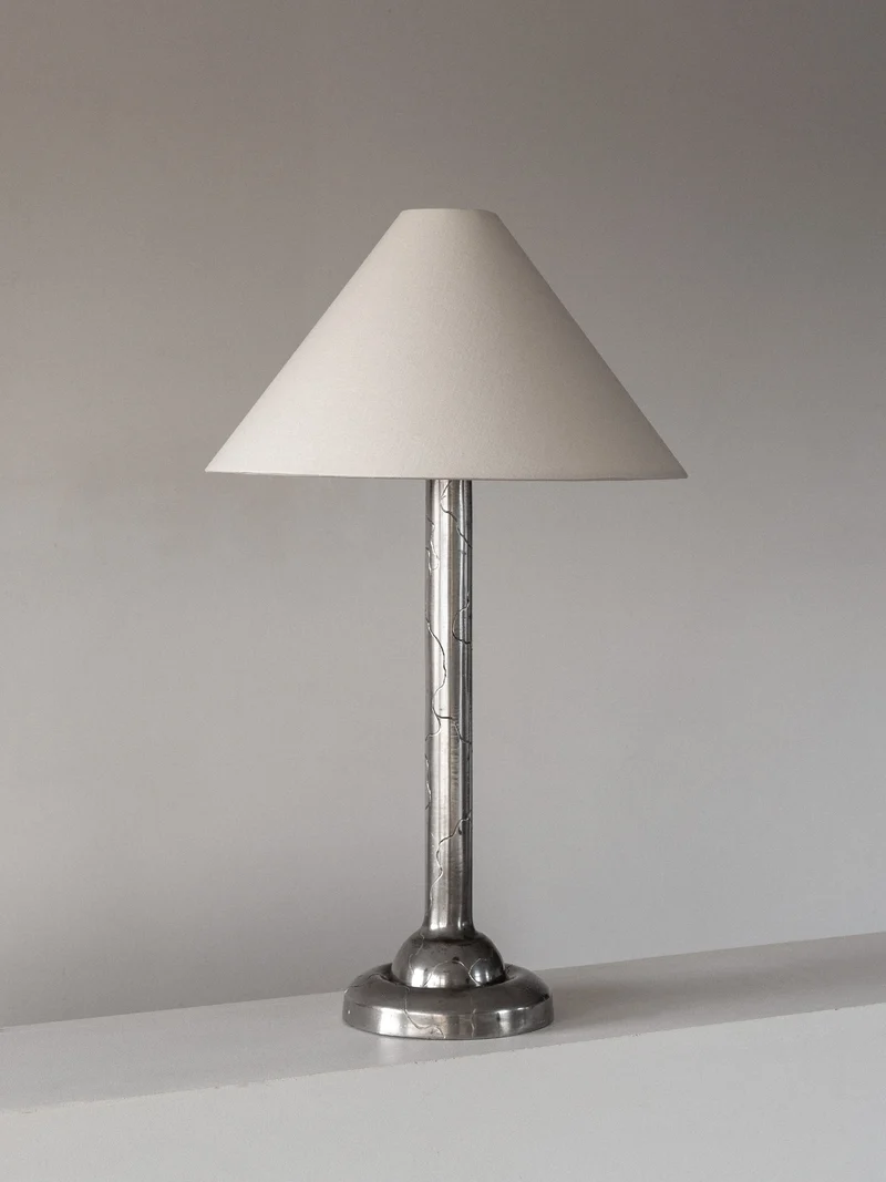 Vintage Art Deco Pewter Table Lamp, 1920s Sweden