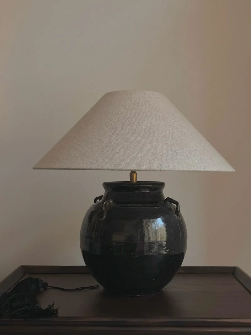 Vintage Antique Glazed Table Lamp with Ears