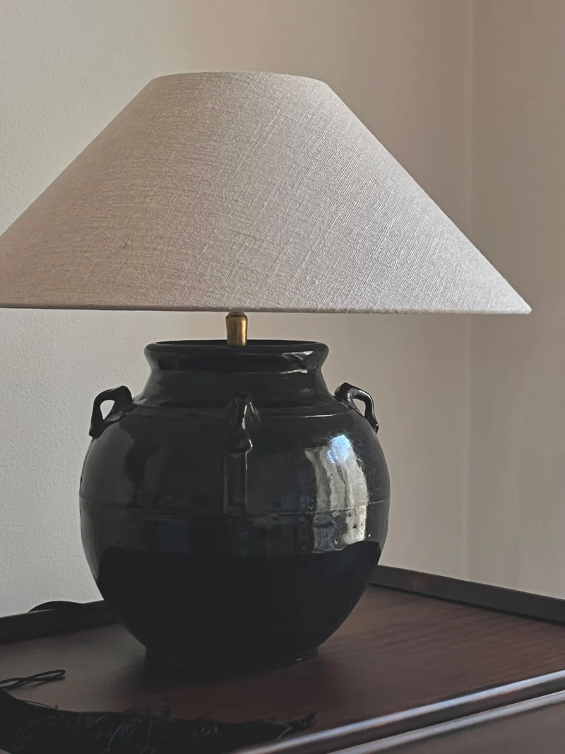 Vintage Antique Glazed Table Lamp with Ears